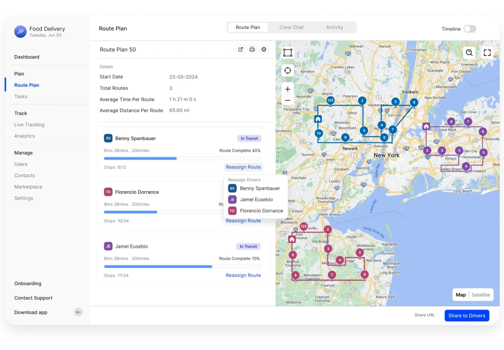 Dynamic scheduling and on-the-go route assignment