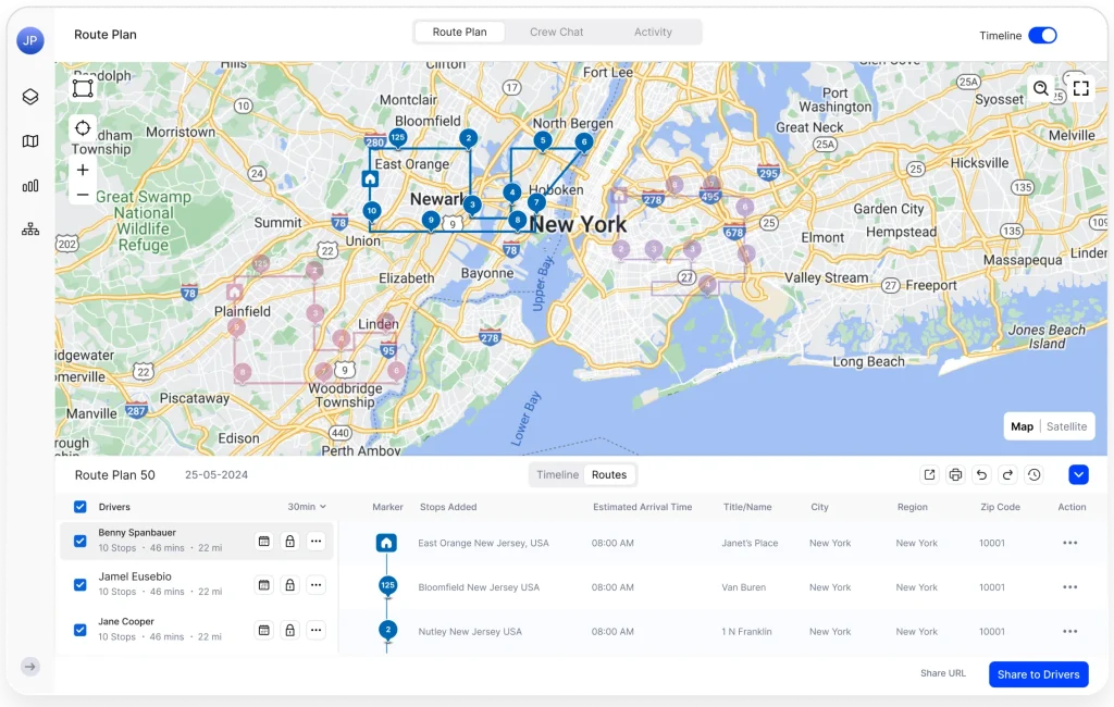 Once all necessary changes have been made, click the "Publish" button. This will immediately update the route for all drivers and technicians in the field.