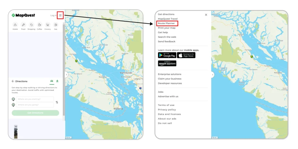 Step 1: Access MapQuest Route Planner