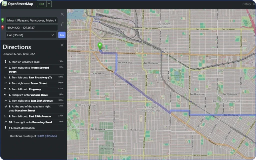 Open Street Map: Best for open-source map alternatives with community-driven updates